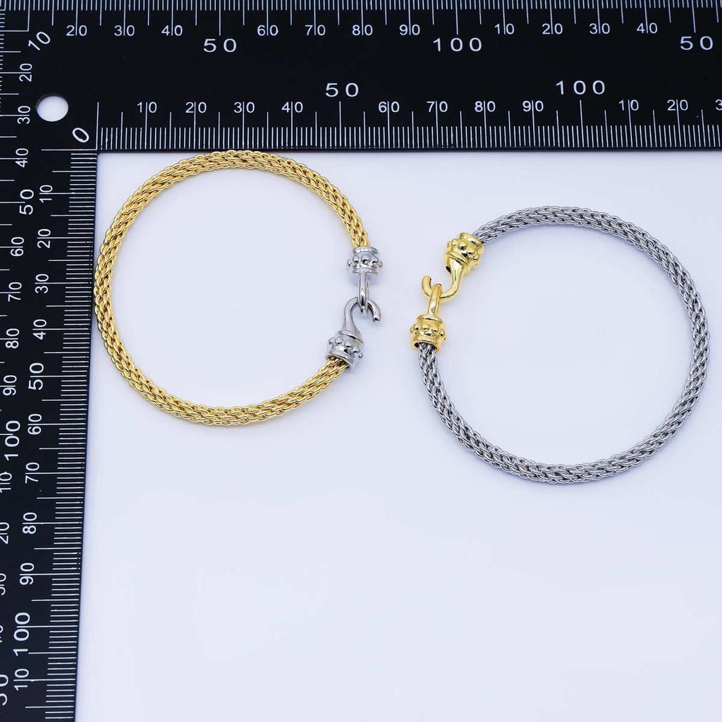 24K Gold Filled 4mm Twisted Rope Mixed Metal Bangle Bracelet Men Woman Jewelry | WA-03891