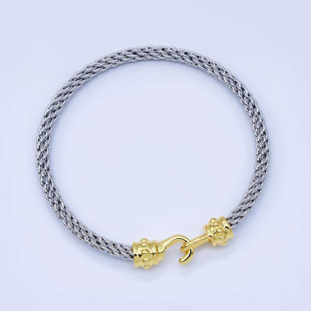 24K Gold Filled 4mm Twisted Rope Mixed Metal Bangle Bracelet Men Woman Jewelry | WA-03891