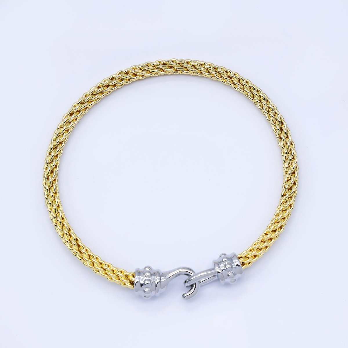 24K Gold Filled 4mm Twisted Rope Mixed Metal Bangle Bracelet Men Woman Jewelry | WA-03891
