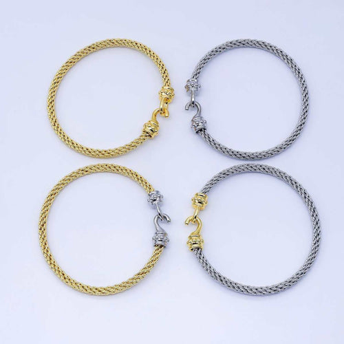 4mm twisted rope bangle bracelets in mixed gold and silver tones featuring hook clasps, 24K Gold Filled material