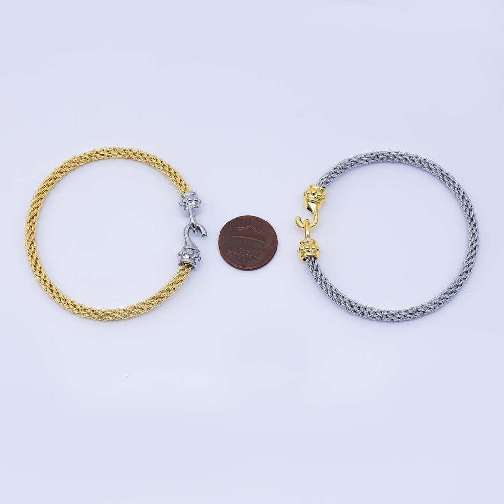 24K Gold Filled 4mm Twisted Rope Mixed Metal Bangle Bracelet Men Woman Jewelry | WA-03891