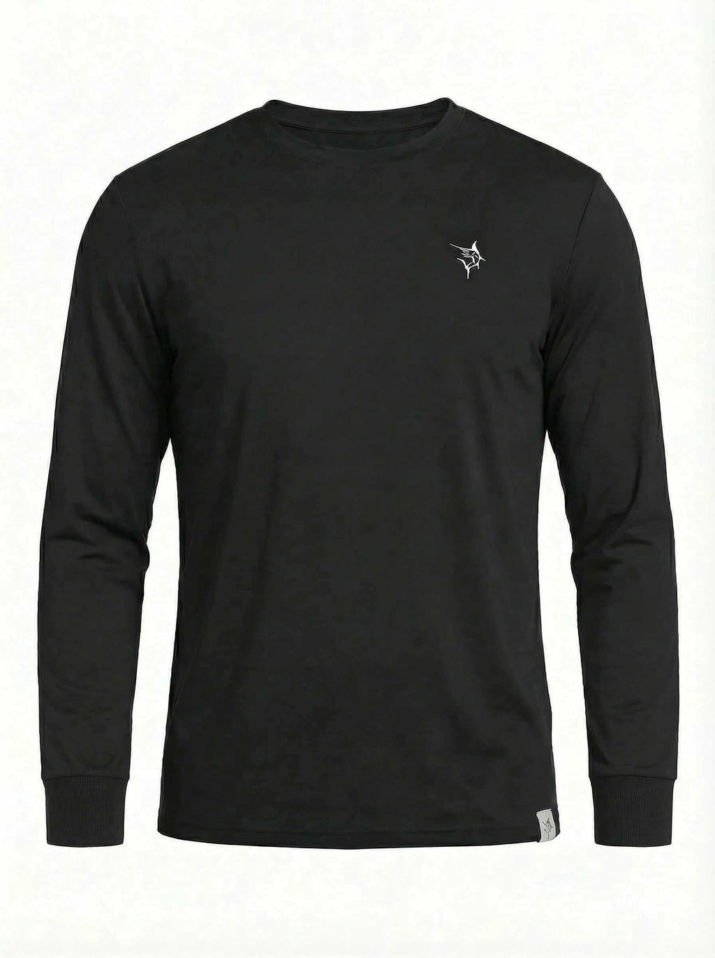 Black Dockside performance long sleeve shirt made of smooth, stretch fabric with embroidered white logo on chest.