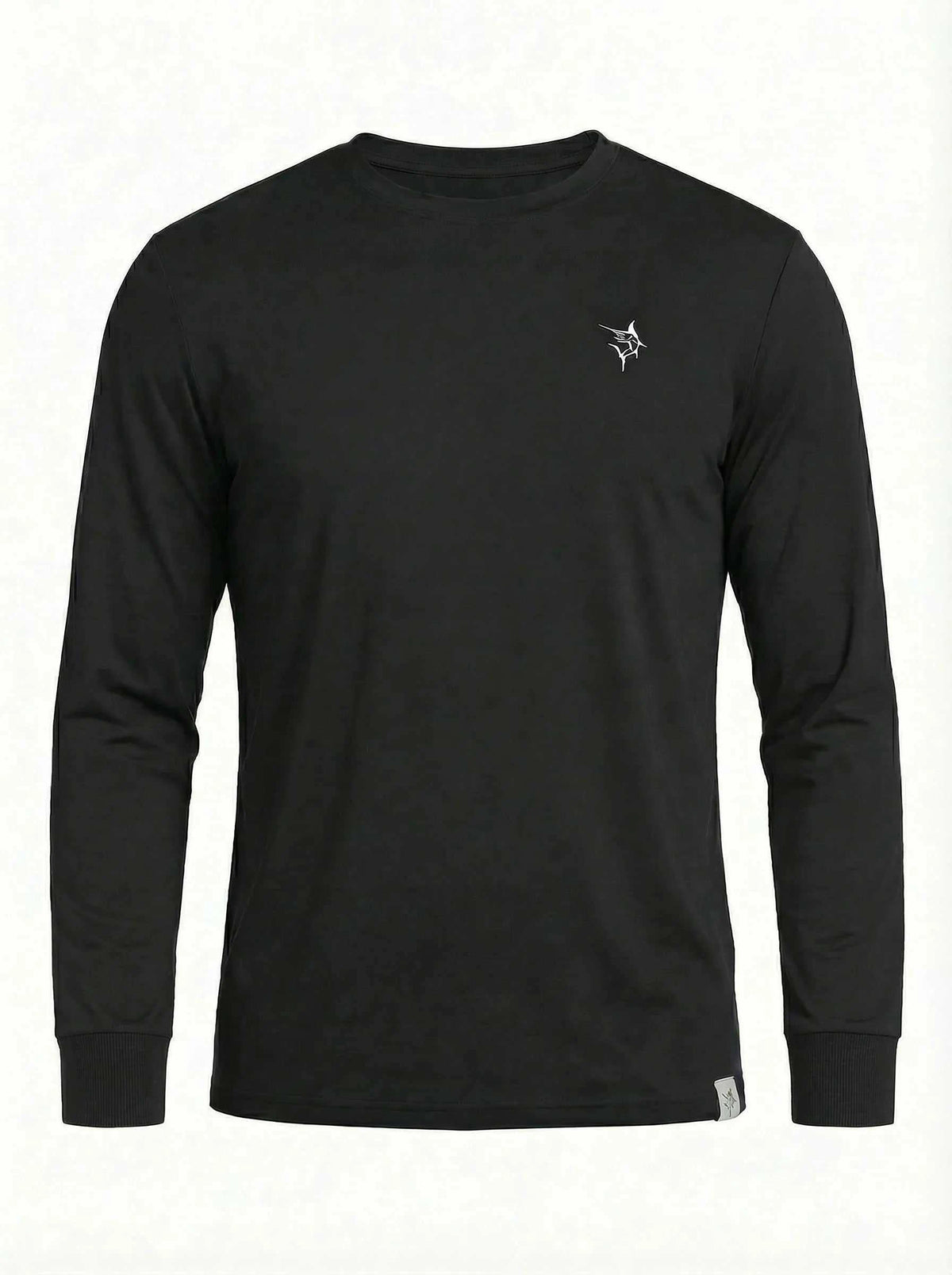 Black Dockside performance long sleeve shirt made of smooth, stretch fabric with embroidered white logo on chest.