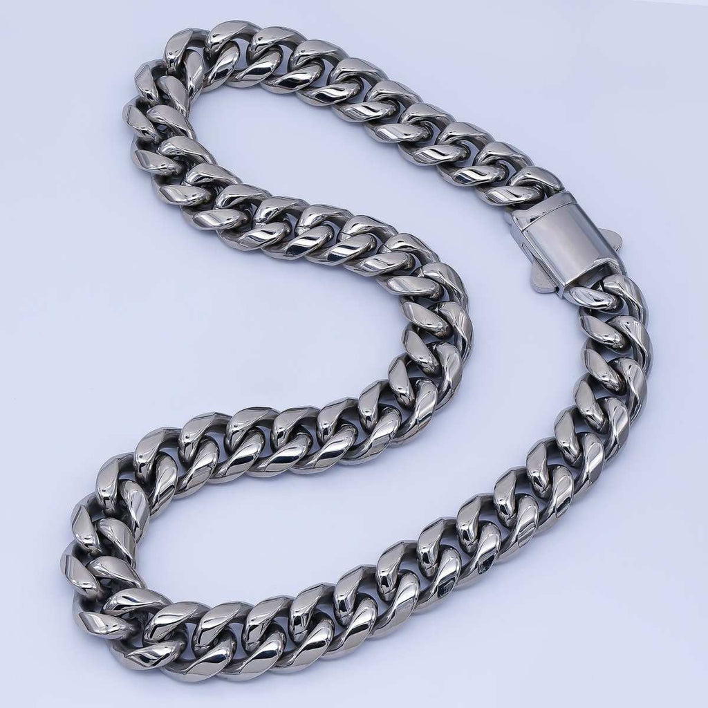 Chunky Stainless Steel Men's Cuban Link Chain Necklace 18.11” Long 8,10,12,14 mm Wide WA-3910