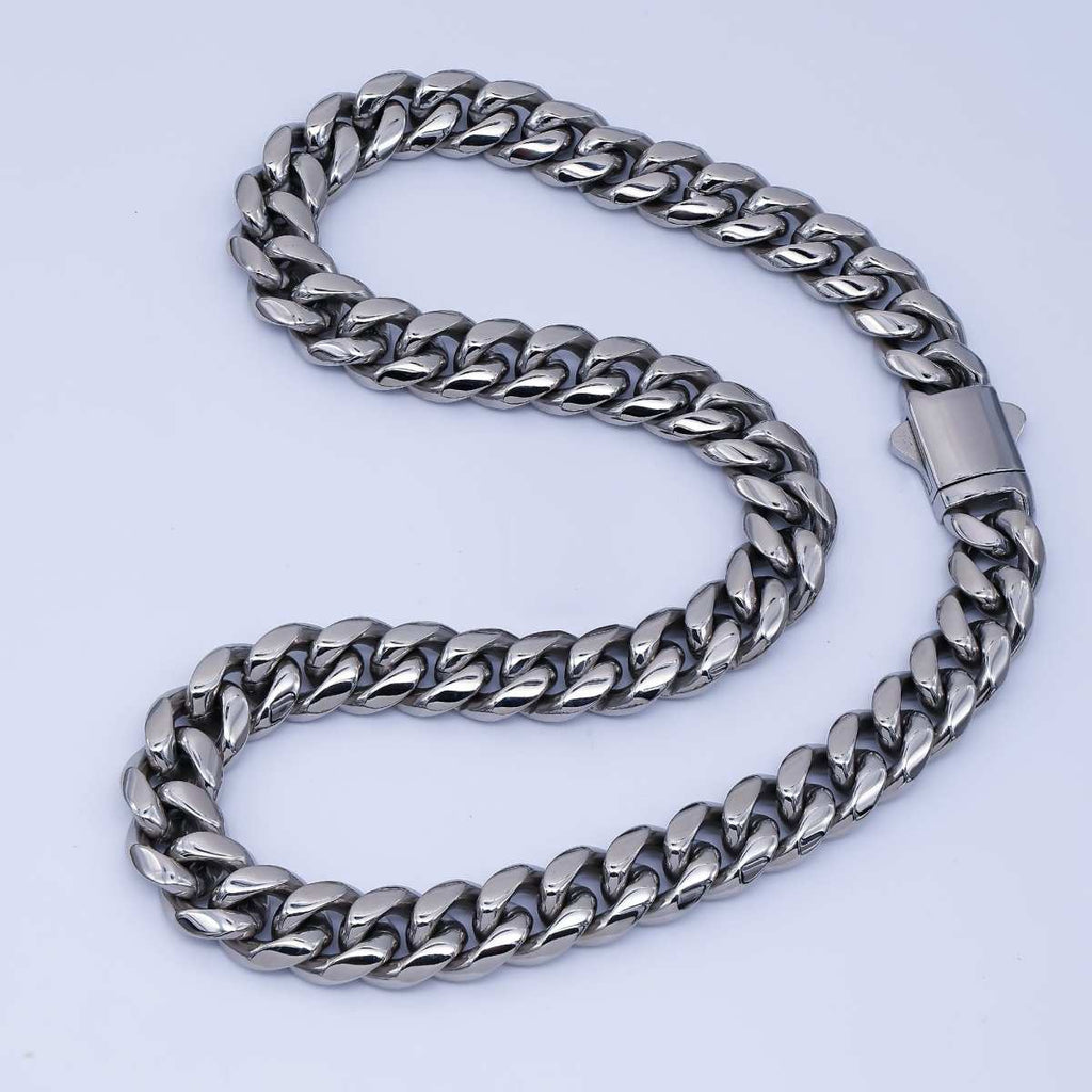 Chunky Stainless Steel Men's Cuban Link Chain Necklace 18.11” Long 8,10,12,14 mm Wide WA-3910