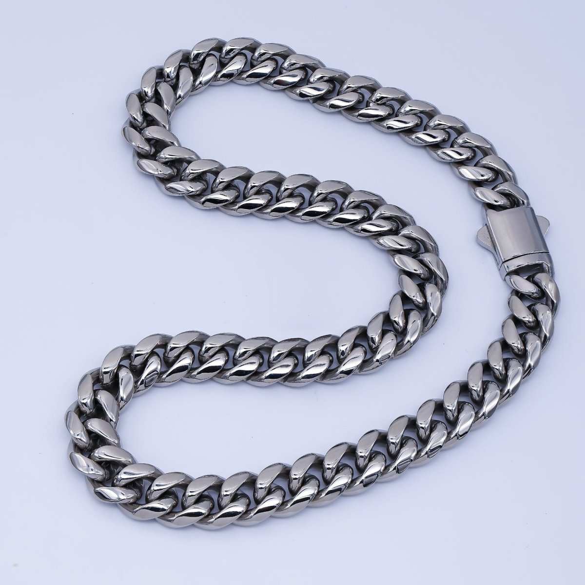 Chunky Stainless Steel Men's Cuban Link Chain Necklace 18.11” Long 8,10,12,14 mm Wide WA-3910