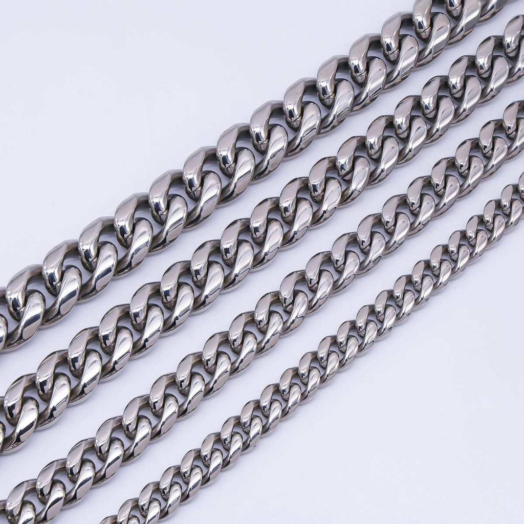 Chunky Stainless Steel Men's Cuban Link Chain Necklace 18.11” Long 8,10,12,14 mm Wide WA-3910