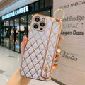 Luxury blue pink gold 3D quilted iPhone case with wrist strap
